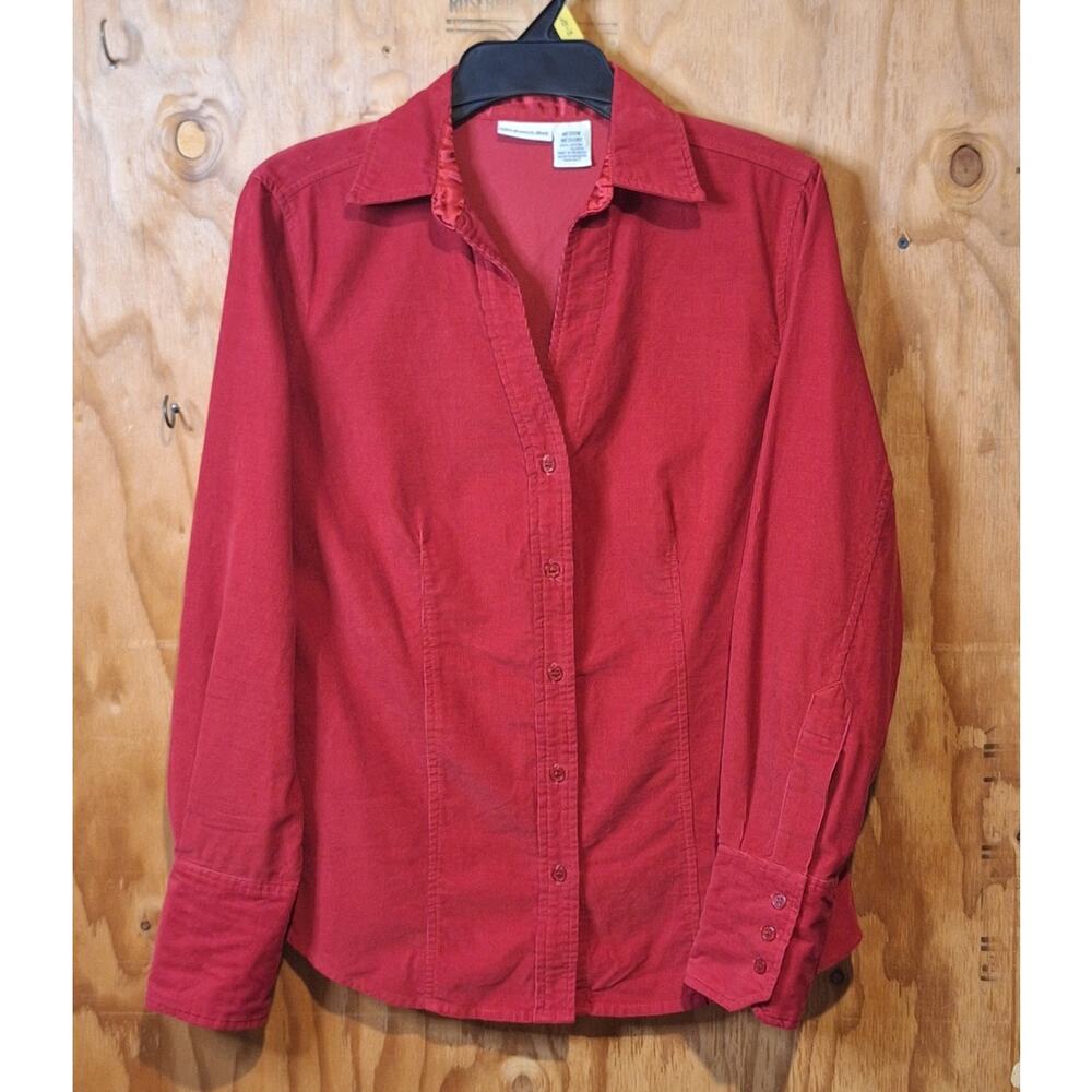 St. John's Bay Shirt Women's Medium Red Micro-Corduroy Cabincore Rustic Earthy